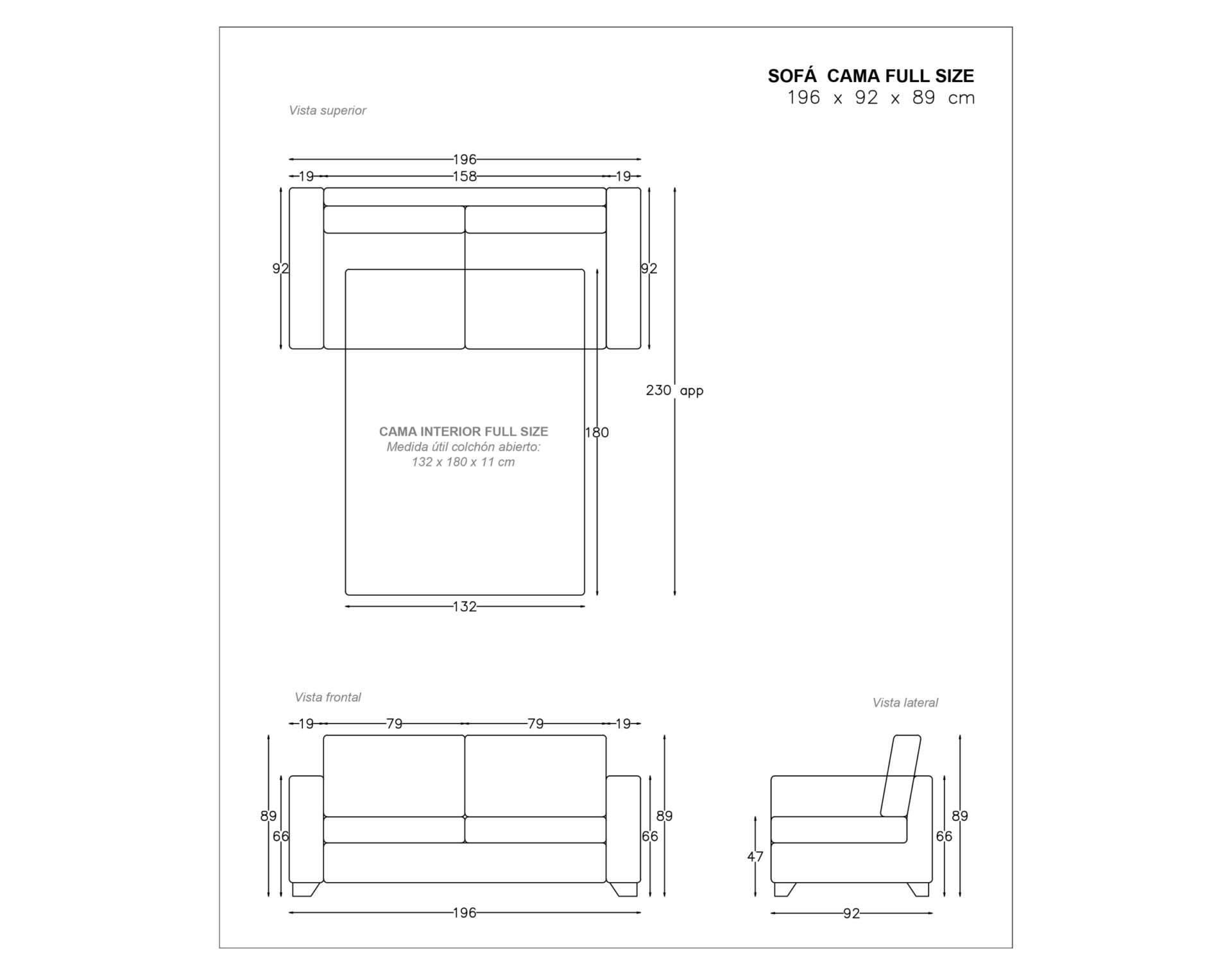 planimetria sofa cama full size 2pliegues