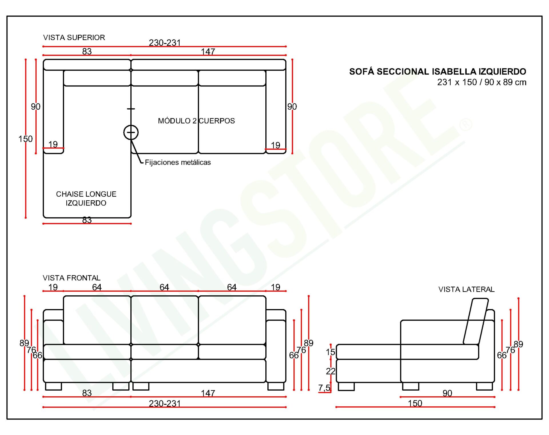Sofá seccional isabella izquierdo
