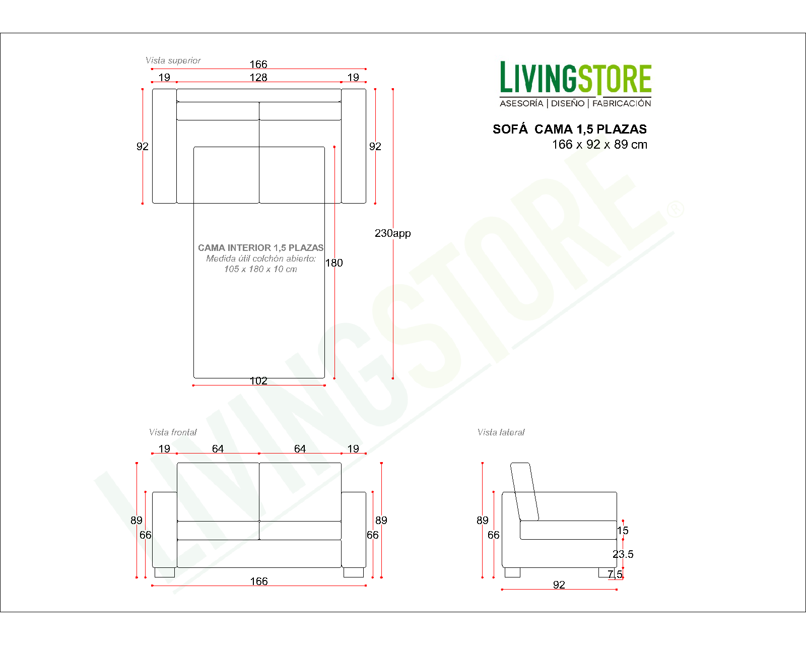 Planimetria Sofá Cama Urban 1.5 Plazas