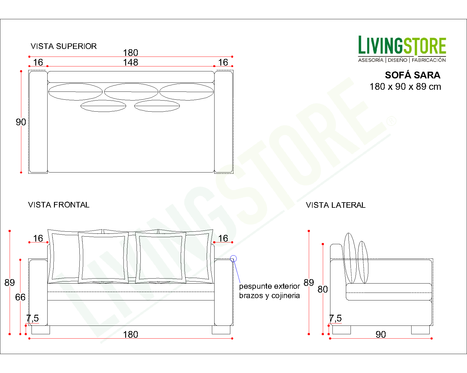 planimetría sofá sara