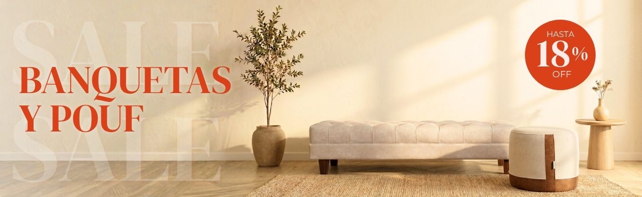 Banqueta y pouf en salón minimalista en oferta