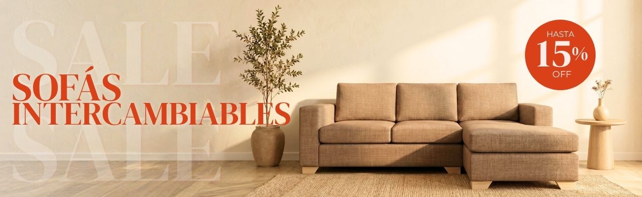Sofá intercambiable beige con chaise longue moderna